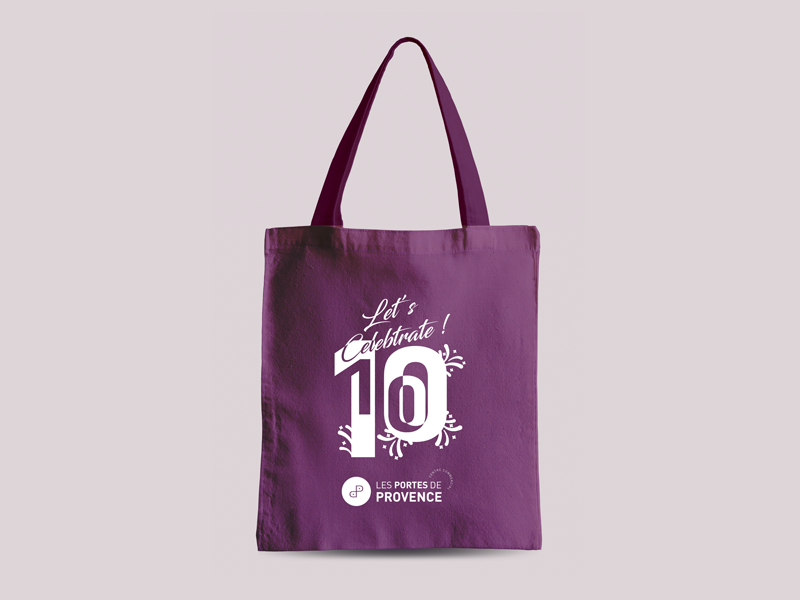 Porte-de-Provense--cenre-comerciale-logotype-branding-10-ans-tote-bag